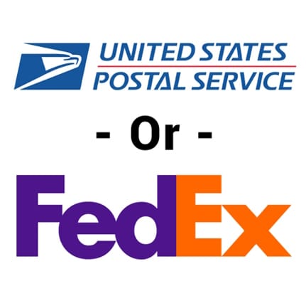 The logos for USPS and FedEx, indicating that these are the carriers that the ULC uses for shipping.