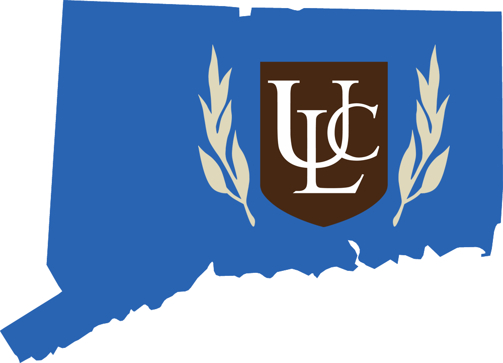 An outline of Connecticut with the ULC logo